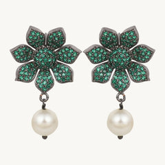 Pearl Drop Dangle Earrings for Women Green - DZOIR