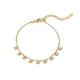 DZOIR Elegant Gold Plated Crystal Charm Bracelet for Women | Minimalist Adjustable Chain Bracelet