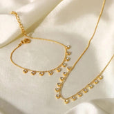 Elegant Gold-Plated Crystal Drop Necklace for Women | Delicate Layering Chain | Minimalist Daily Wear Jewelry(Pack of 2)