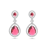 DZOIR Fashion Stylish Red Earrings for Women & Girls | Elegant AD Cubic Zirconia Diamond Earrings | Trendy Dangle Earrings for Parties & Everyday Wear - DZOIR