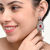 Crystal & Red CZ Drop Earrings – Designer Ethnic Jewellery for Women - DZOIR