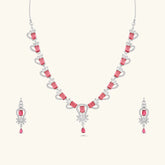 Silver Finish Choker with Earrings | Pink Stone CZ Necklace Set for Women - DZOIR
