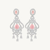 Silver-Plated Pink Stone Chandelier Earrings – Elegant Party Jewellery - DZOIR