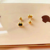 Gold-Plated Mini Black Clover Earrings - DZOIR