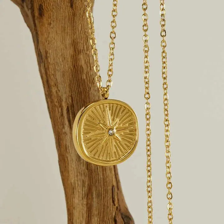 Elegant Gold-Plated Sunburst Medallion Necklace - DZOIR