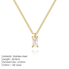 Gold Rectangle Crystal Pendant Necklace - DZOIR