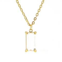 Gold Rectangle Crystal Pendant Necklace - DZOIR