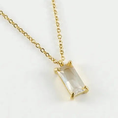 Gold Rectangle Crystal Pendant Necklace - DZOIR