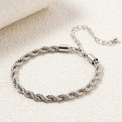 Silver Twisted Rope Chain Bracelet - DZOIR