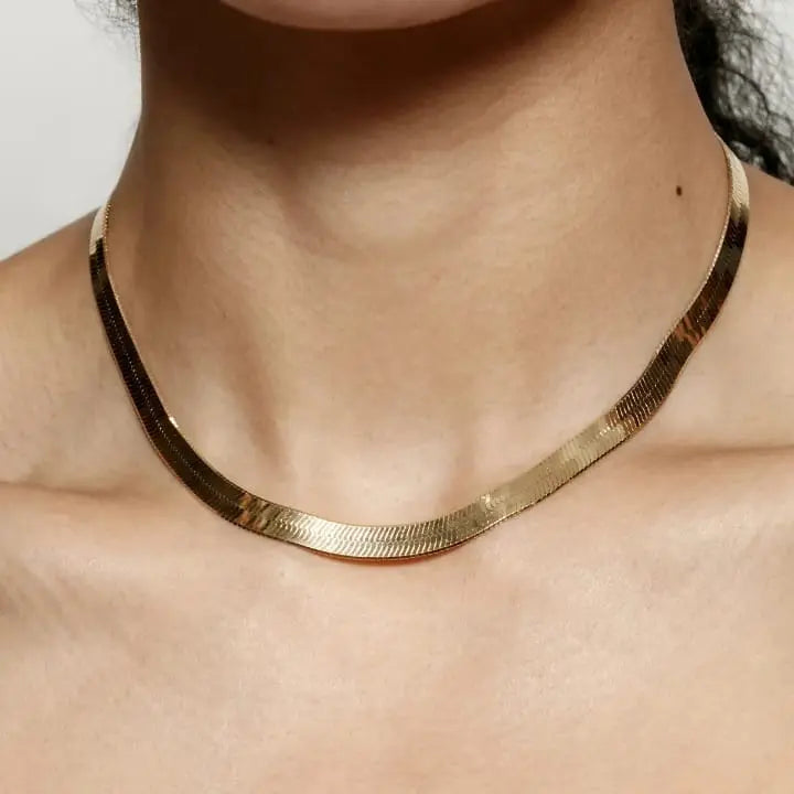 Elegant Gold-Tone Flat Snake Chain Necklace for Women - DZOIR