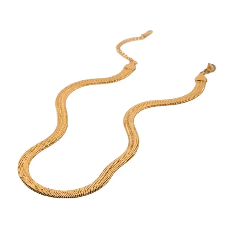 Elegant Gold-Tone Flat Snake Chain Necklace for Women - DZOIR