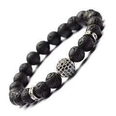 Men's Lava Stone Beaded Bracelet with Rhinestone Center - DZOIR