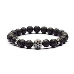 Men's Lava Stone Beaded Bracelet with Rhinestone Center - DZOIR