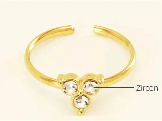Gold-Plated Adjustable Ring with Triple Zircon Stones - DZOIR