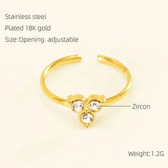 Gold-Plated Adjustable Ring with Triple Zircon Stones - DZOIR