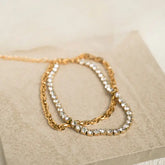 Elegant Gold-Plated Dual-Layer Anklet – Sparkling Crystal & Rope Chain for Women - DZOIR