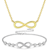 DZOIR Elegant Infinity Necklace & Bracelet Combo for Women – Gold & Silver Couple Jewelry Gift