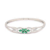 Elegant Silver-Plated Bracelet with Green Zircon Floral Design – Women’s Jewellery - DZOIR