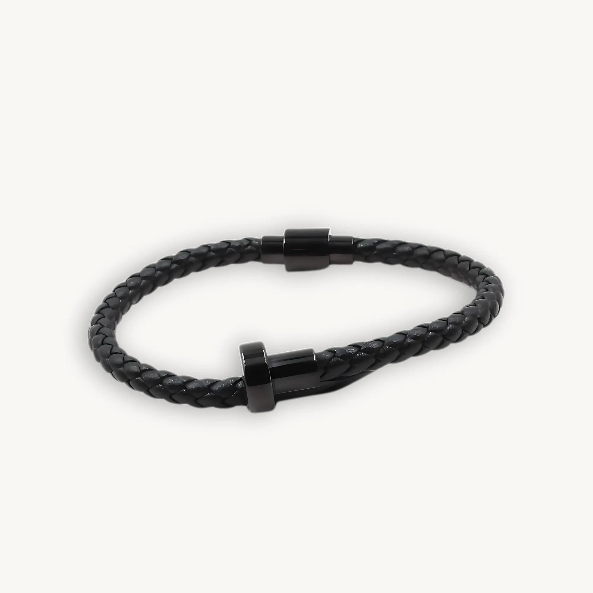 Men’s Black Leather Nail Bracelet – Bold & Stylish Bangle - DZOIR