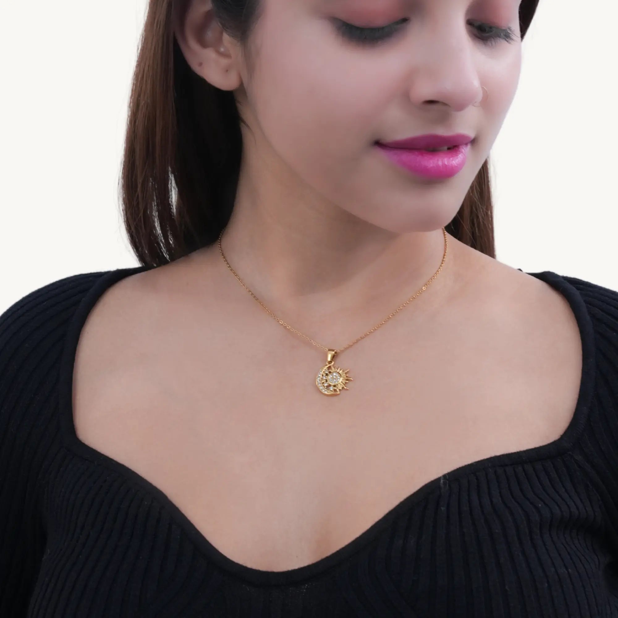 Sun & Moon Pendant Necklace for Women & Girls - DZOIR
