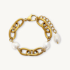Chunky Gold Chain Bracelet with Baroque Pearl Charms - DZOIR