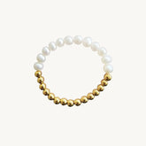 Elegant Half Pearl & Gold Beaded Bracelet – Stretchable Fashion Jewelry for Women - DZOIR