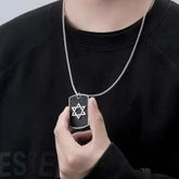 Men's Stainless Steel Star of David Dog Tag Pendant Necklace – Stylish Judaica Jewellery - DZOIR