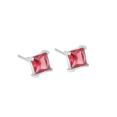 Princess Cut Red Stone Stud Earrings | Elegant Minimal Jewellery for Women - DZOIR