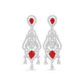 Elegant Red Stone Dangle Earrings for Women | Silver-Plated Designer Partywear Earrings - DZOIR