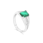 Elegant Emerald Green Princess-Cut Ring – Silver-Tone Band with Sparkling Accents - DZOIR