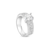 Luxury White Princess-Cut Engagement Ring – Silver-Tone Pavé Band with Sparkling Accents - DZOIR