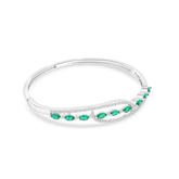 Elegant Silver-Tone Bangle with Green Marquise Crystals & Pave Accents - DZOIR
