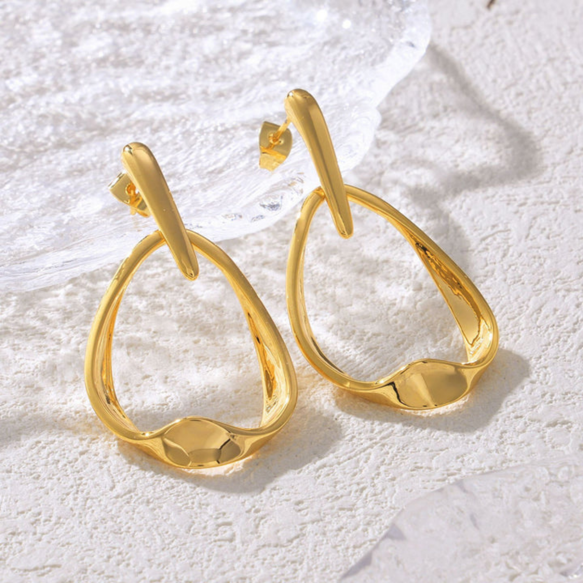 Trendy Abstract Gold Plated Drop Earrings – Modern Statement Jewelry