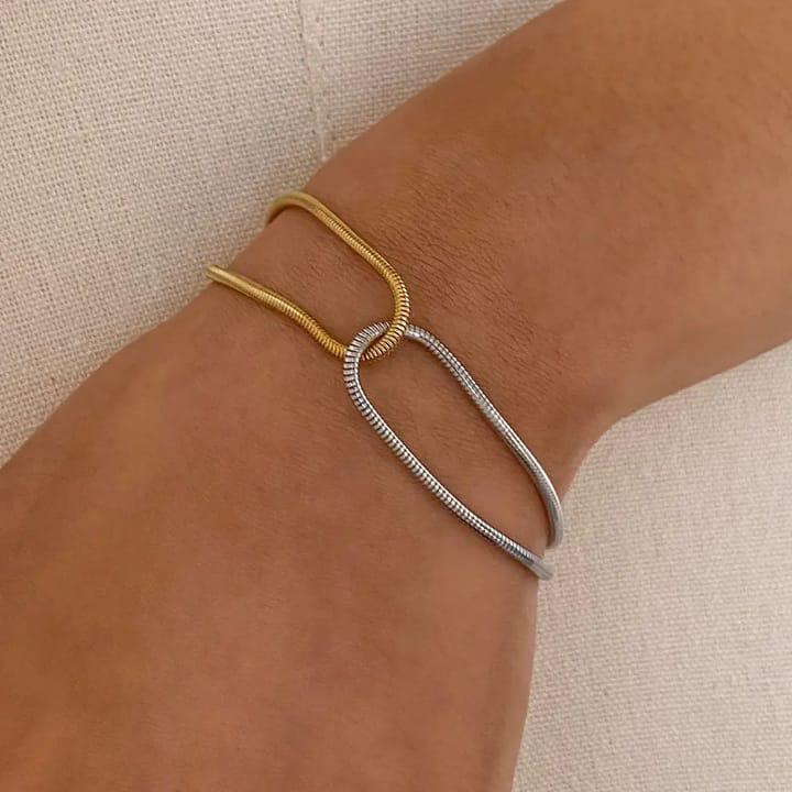Dual-Tone Snake Chain Bracelet for Women | Gold & Silver Adjustable Fashion Jewellery
