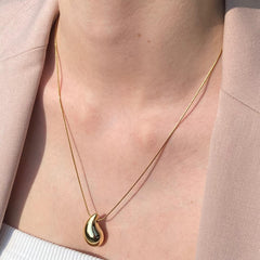 DZOIR Elegant Gold Plated Teardrop Pendant Necklace for Women | Minimalist Daily Wear Jewellery