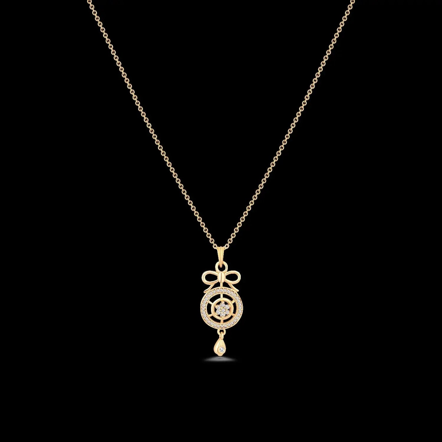 Gold Bow Pendant Necklace with CZ Accents | Dainty Designer Jewelry for Women DZOIR