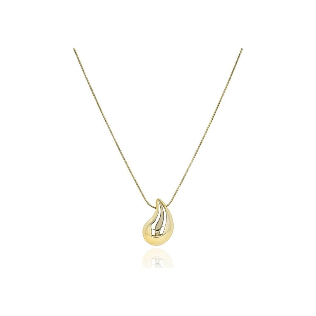 DZOIR Elegant Gold Plated Teardrop Pendant Necklace for Women | Minimalist Daily Wear Jewellery