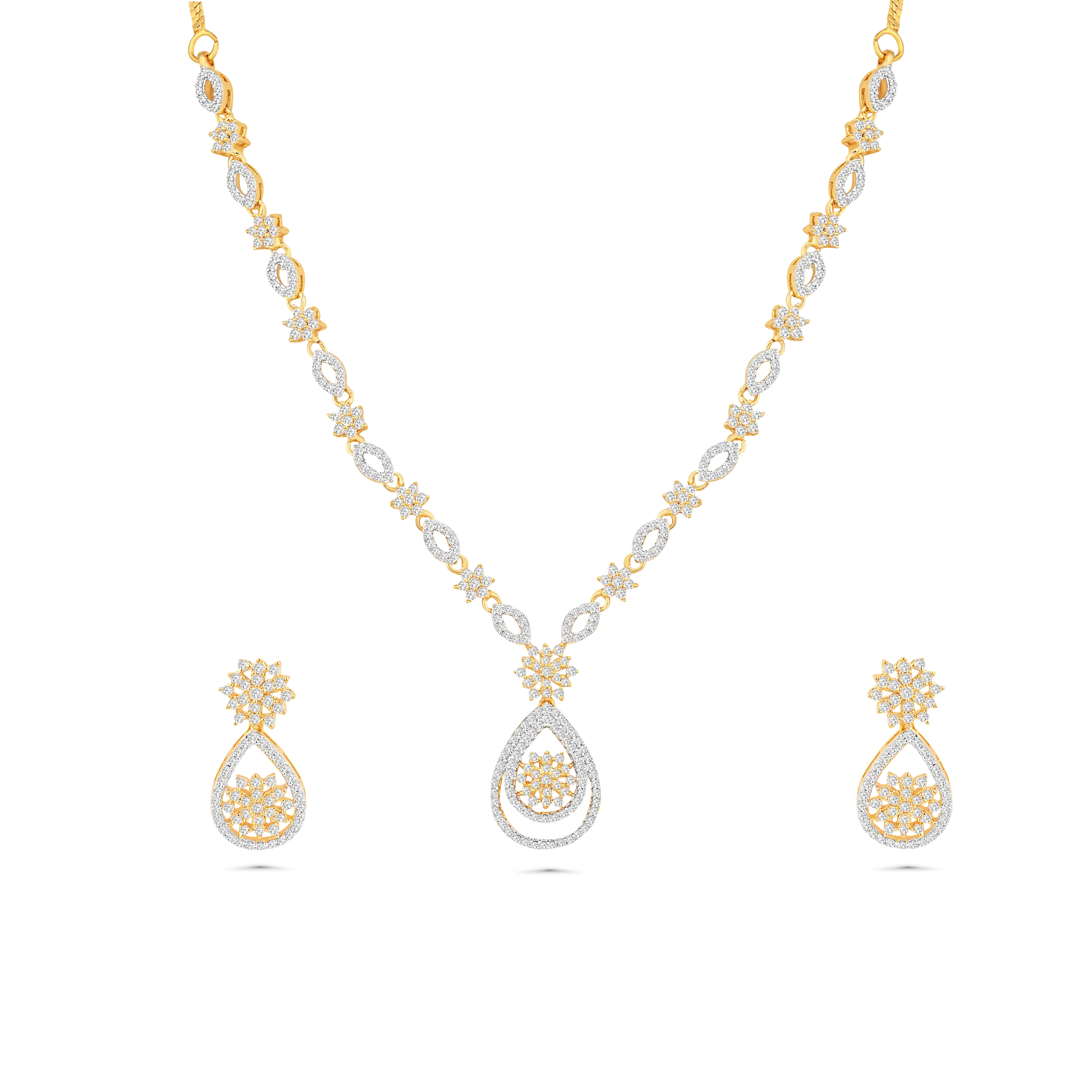 Elegant Gold-Plated American Diamond Necklace Set with Earrings for Women & Girls DZOIR