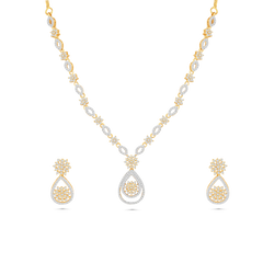 Elegant Gold-Plated American Diamond Necklace Set with Earrings for Women & Girls DZOIR