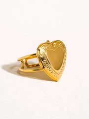 Gold-Plated Heart Locket Ring for Women – Adjustable Double Band Jewelry, Unique Keepsake Gift for Loved Ones DZOIR