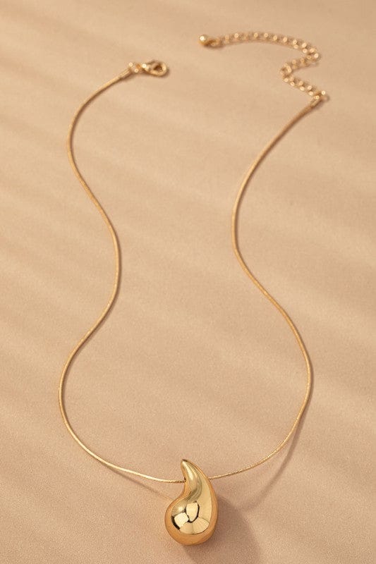 DZOIR Elegant Gold Plated Teardrop Pendant Necklace for Women | Minimalist Daily Wear Jewellery