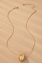 DZOIR Elegant Gold Plated Teardrop Pendant Necklace for Women | Minimalist Daily Wear Jewellery