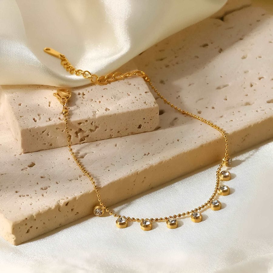 DZOIR Elegant Gold Plated Crystal Charm Bracelet for Women | Minimalist Adjustable Chain Bracelet