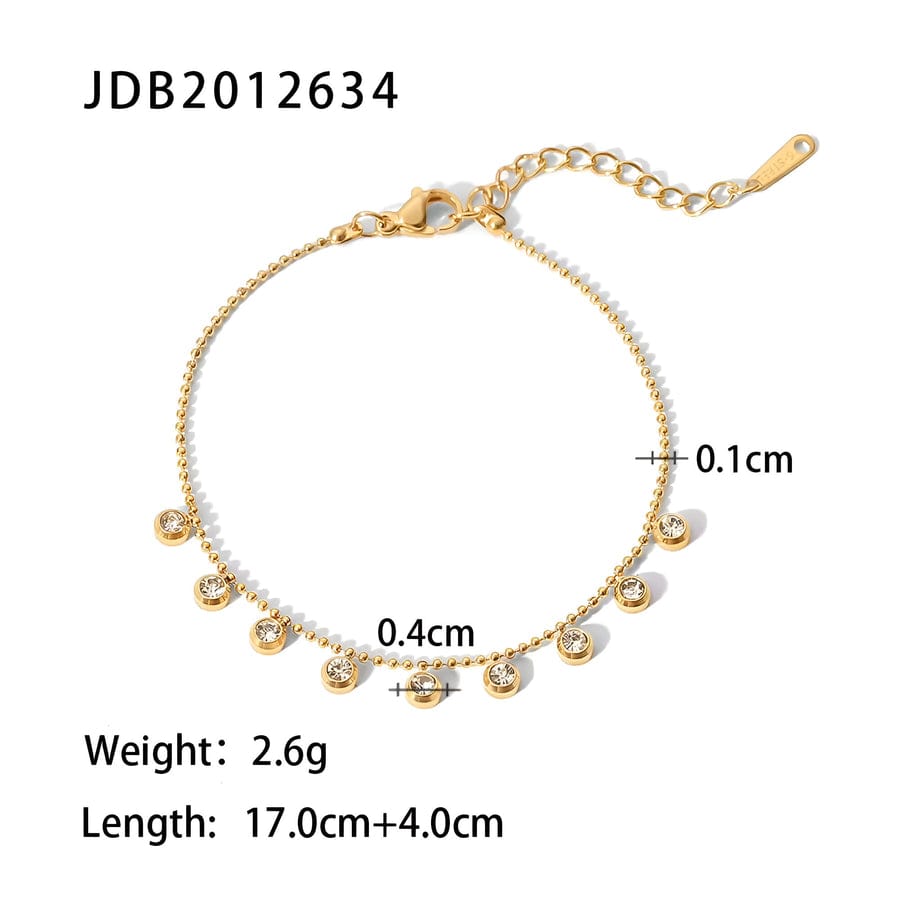 DZOIR Elegant Gold Plated Crystal Charm Bracelet for Women | Minimalist Adjustable Chain Bracelet