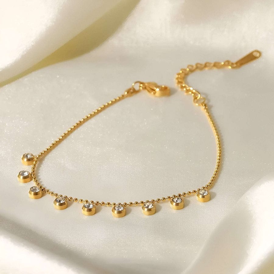 DZOIR Elegant Gold Plated Crystal Charm Bracelet for Women | Minimalist Adjustable Chain Bracelet