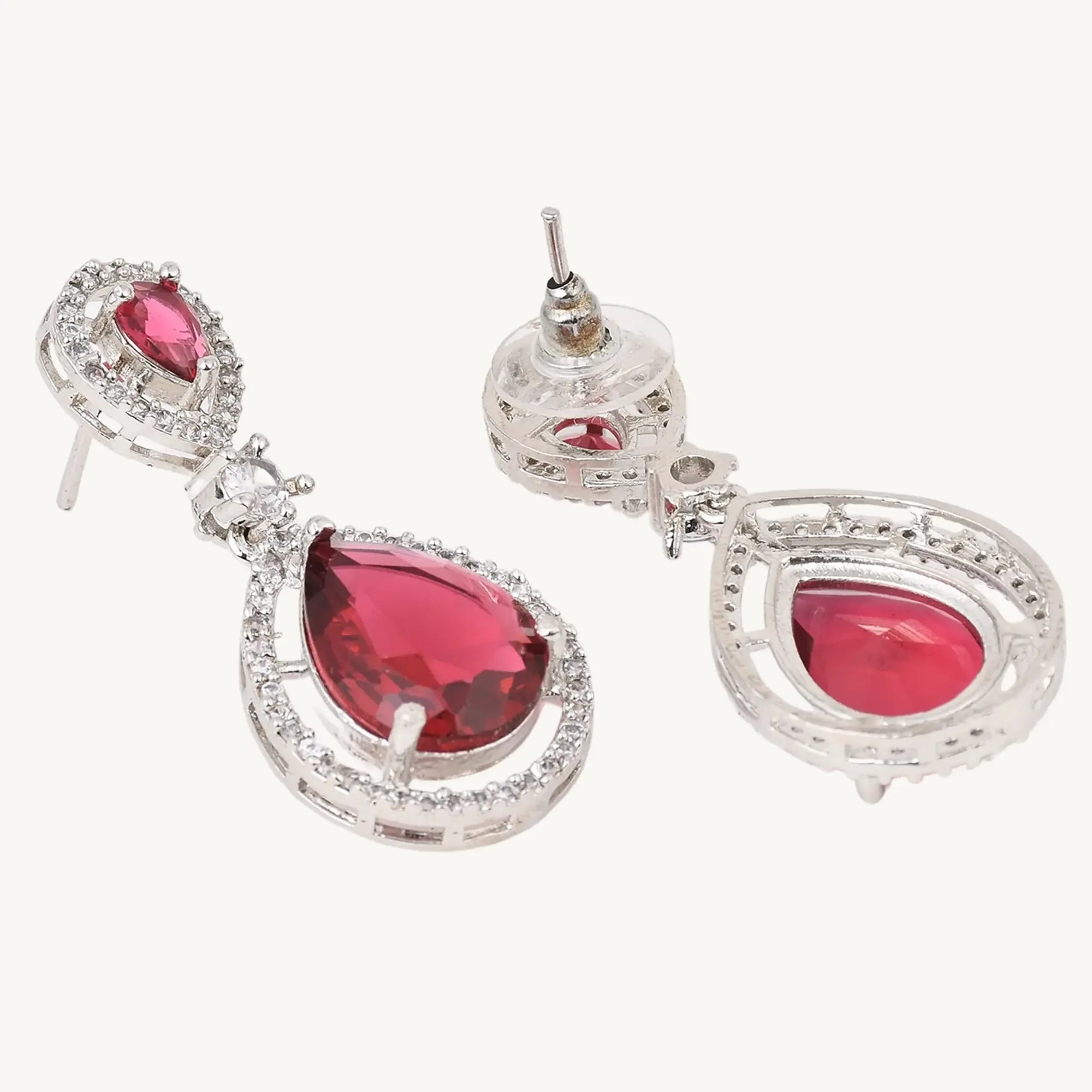 DZOIR Fashion Stylish Red Earrings for Women & Girls | Elegant AD Cubic Zirconia Diamond Earrings | Trendy Dangle Earrings for Parties & Everyday Wear - DZOIR
