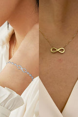 DZOIR Elegant Infinity Necklace & Bracelet Combo for Women – Gold & Silver Couple Jewelry Gift