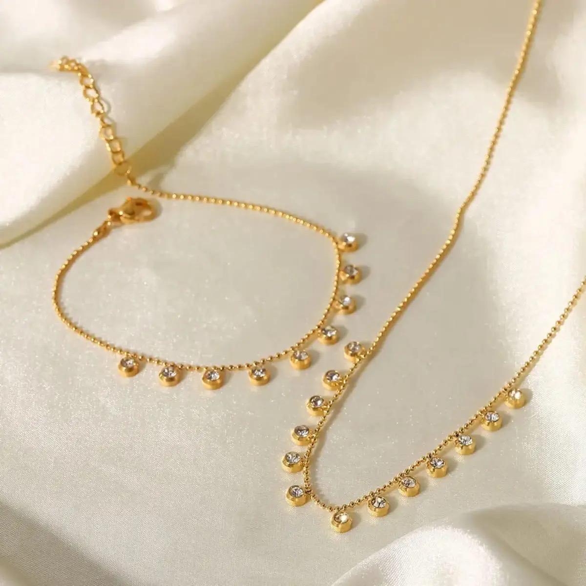 Elegant Gold-Plated Crystal Drop Necklace for Women | Delicate Layering Chain | Minimalist Daily Wear Jewelry(Pack of 2)