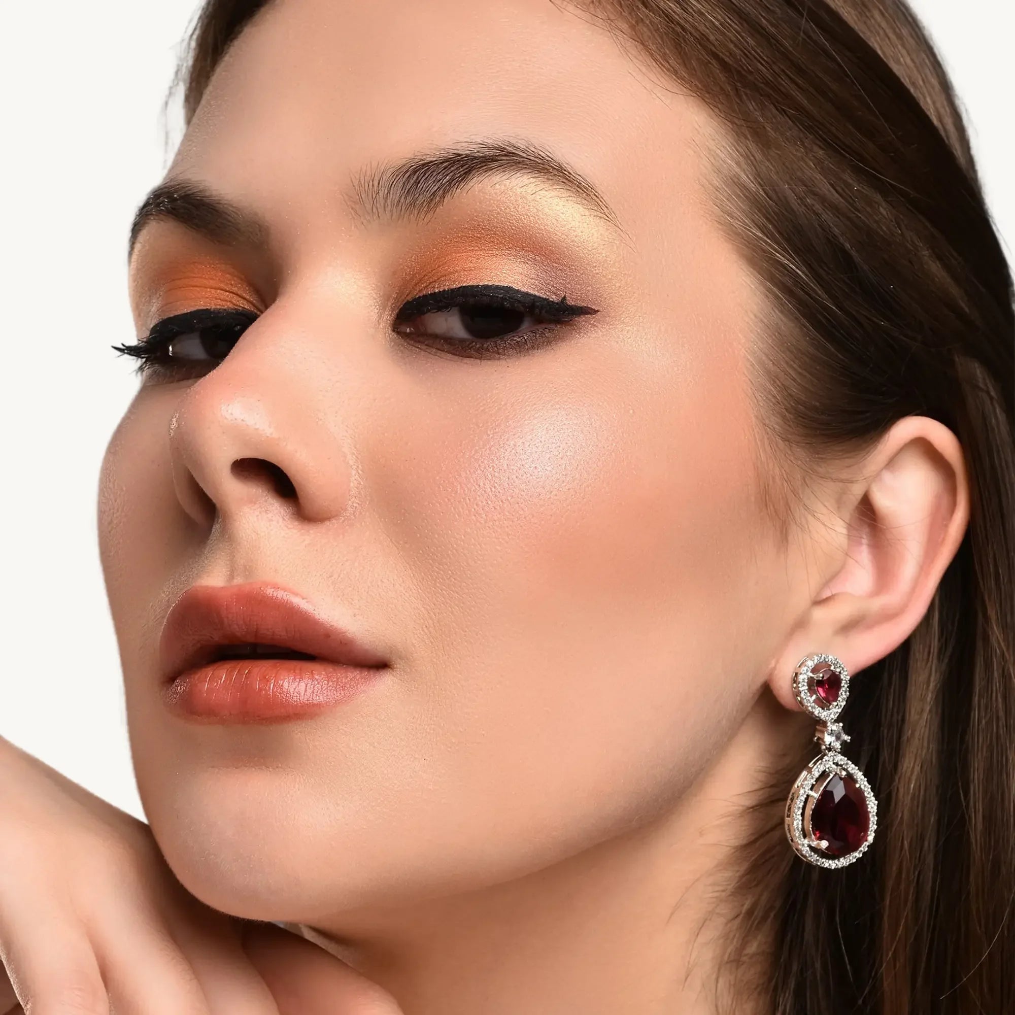 DZOIR Fashion Stylish Red Earrings for Women & Girls | Elegant AD Cubic Zirconia Diamond Earrings | Trendy Dangle Earrings for Parties & Everyday Wear - DZOIR