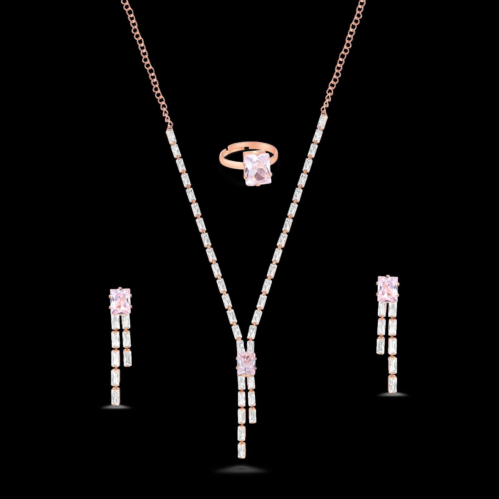 DZOIR Rhinestone Jewellery Set for Women | Gold Plated Necklace, AD Crystal Choker, Elegant Necklace Set with Earrings | Golden Polished Rhinestone Jewelry for Special Occasions
